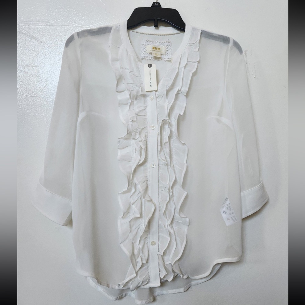 NWT Anthropologie Maeve Ruffle Front Buttondown Shirt blouse top size XS